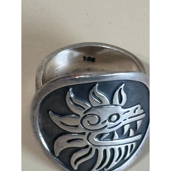Vintage Triabal Mayan Aztec Dragon Sterling Silver 925 Unisex Ring Size 11 - Picture 8 of 8